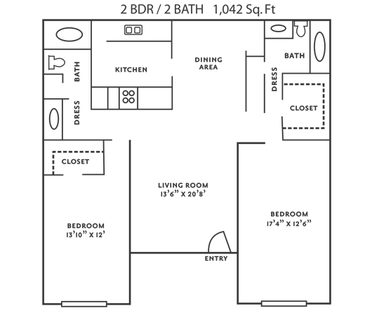 Plan G 1,047 Sq. Ft. 2 Bedroom 2 Bathroom The